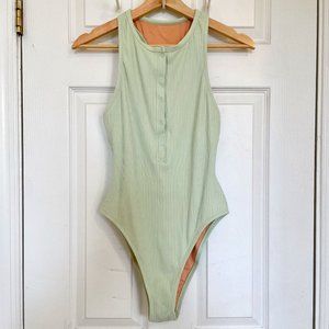 Madewell Ribbed Snap-Front One-Piece Swimsuit | Size Small